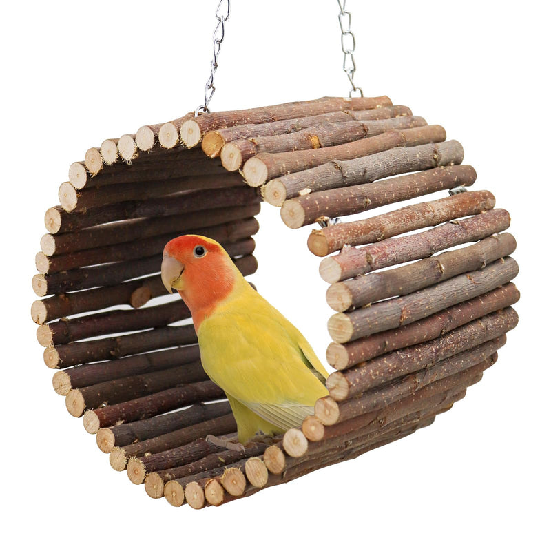 Bird Parrot Swing Toys, Hanging Bird Tree Caves, Natural Apple Wood Parrot Hammock, Bird Cage Accessories, Suitable for Little Bird Parakeets Cockatiels Lovebirds Hamster Rat (6.49" in Diameter) Small Metal Chains Style - PawsPlanet Australia