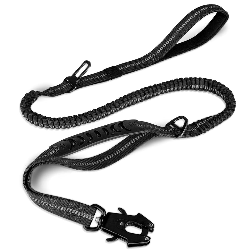 Joytale Tactical Dog Leash Heavy Duty, 4-6FT Shock Absorbing Bungee Lead with 2 Padded Handle, Metal Carabiner Clip, Car Seatbelt, Strong No Pull Leash for Medium Large X-Large Dogs, Black - PawsPlanet Australia