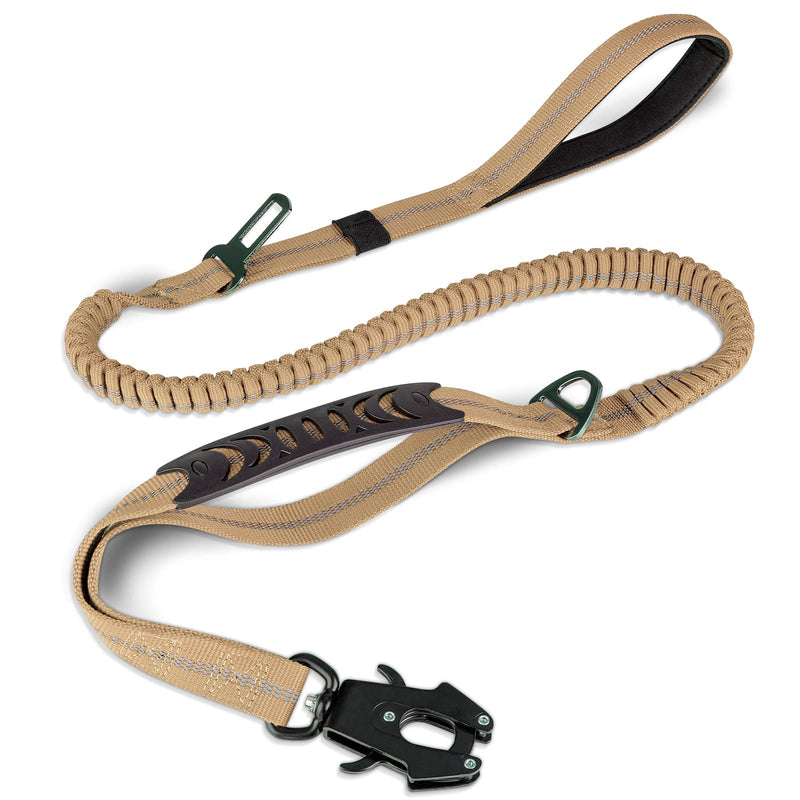 Joytale Tactical Dog Leash Heavy Duty,4-6FT Shock Absorbing Bungee Dog Leash with 2 Padded Handle,Metal Carabiner Clip,Car Seatbelt,Strong No Pull Dog Leash for Medium Large X-Large Dogs,Coyote Brown Coyote Brown - PawsPlanet Australia