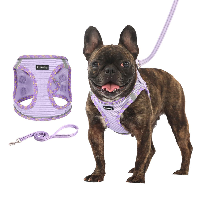 Rttochfy Small Dog Harness, Soft and Reflective Puppy Harness, Dog Harness and Leash Set for Small Size Dogs Training, Walking (Purple S) S (Chest:14"-15.5") Purple - PawsPlanet Australia
