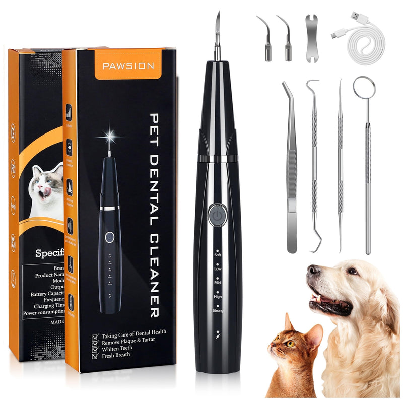Ultrasonic Dog Plaque and Tartar Remover, Teeth Cleaning Kit for Pets, Rechargeable Dental Scraper for Pets, 5 Modes with 3 Cleaning Heads, with LED Light - PawsPlanet Australia