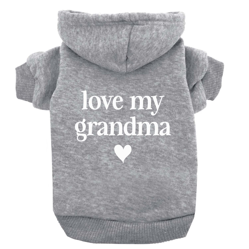 Love My Grandma Valentine's Day Dog Hoodie Fleece Lined Pullover Sweatshirt with Leash Hole (Grey, X-Large 399) - PawsPlanet Australia