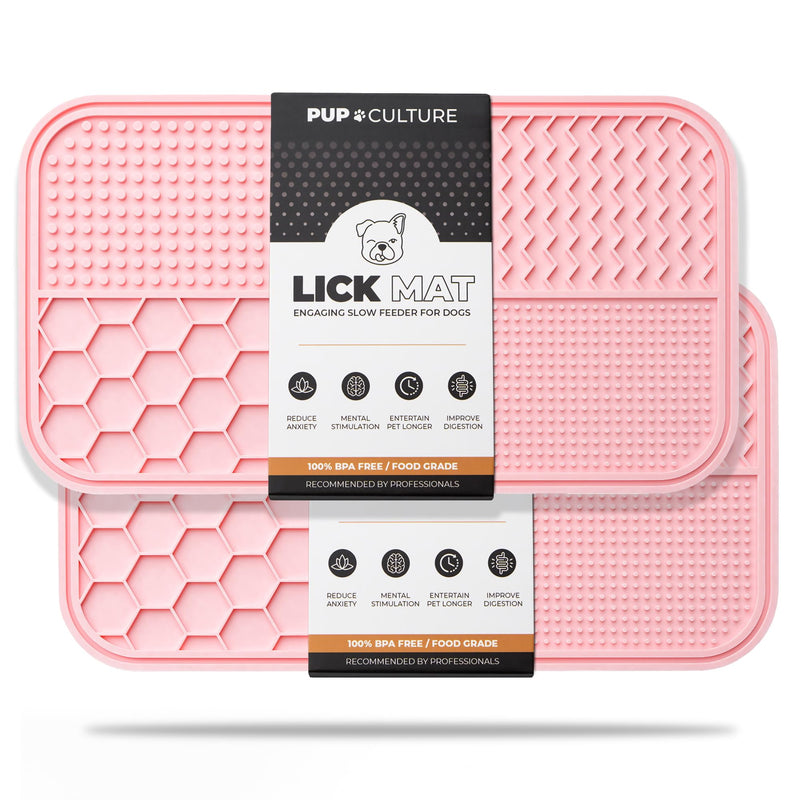 Pup Culture Dog Lick Mat for Dogs (2 Pack), Feeding Pad for Anxious Pets Plus 4 Different Puzzles for Mental Stimulation for Dogs - Supports Mental, Dental, and Digestive Health - Heavy Duty 2 Pack Pink - PawsPlanet Australia
