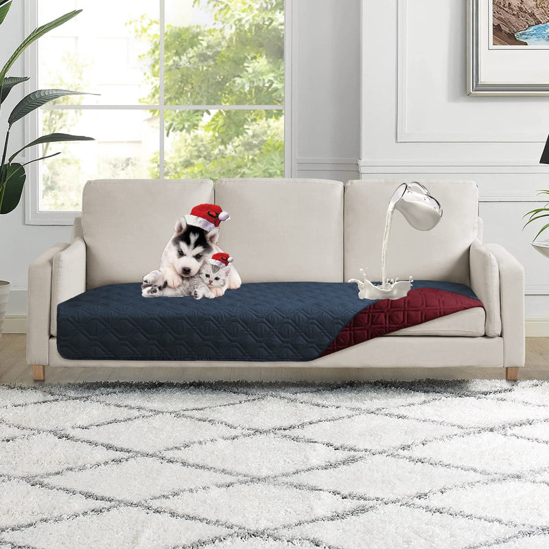 100% Waterproof Dog Bed Cover 30x70 inch Reversible Pad Reusable Camping Mat for Kids/Pet/Dog/Cat Washable Geometric Embroidery Blanket Patchwork Navy+Burgundy - PawsPlanet Australia