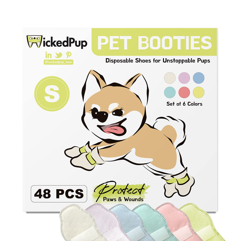 WICKEDPUP Pet Booties for Dogs & Cats, 48ct | Disposable Socks to Stop Licking | Puppy Shoes for Paw Protection Against Heat, Hot Pavement, Snow | Wound Recovery Boots Foot Covers for Injured Paw (S) S (for Small Dogs Under 9lbs) - PawsPlanet Australia
