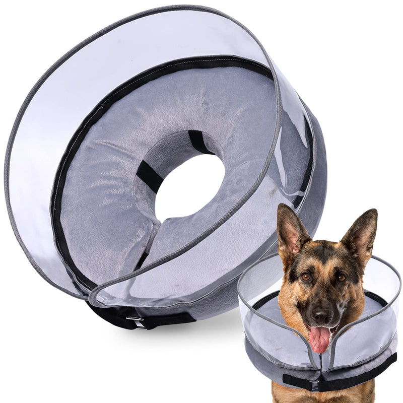 BARKLESS Dog Cone Collar, Inflatable Dog Cone after Surgery for Small Medium Large Dogs, Soft Dog Cone of Alternative with Enhanced Anti-Licking Guard Shield for Pets, Protective Dog Donut Collar XL (Neck: 18"-23") Grey - PawsPlanet Australia