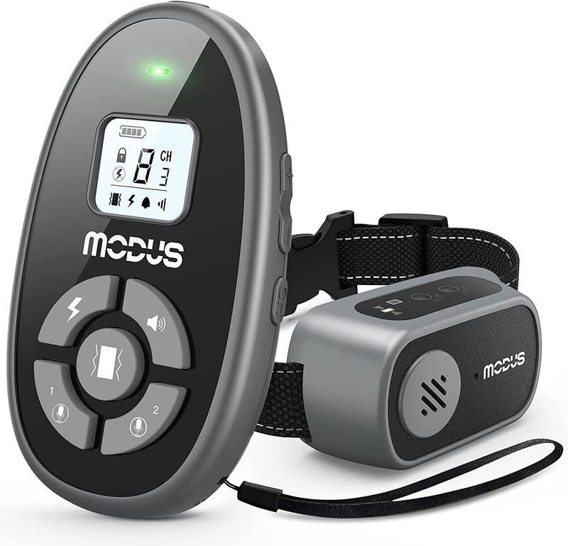 MODUS Dog Training Collar with Remote - 4 Modes Dog Shock Collar, Recording Playback, Beep, Vibration Anti Barking Device to Stop Dog Unwanted Behavior, Rechargeable Bark Collar for All Sized Dogs - PawsPlanet Australia