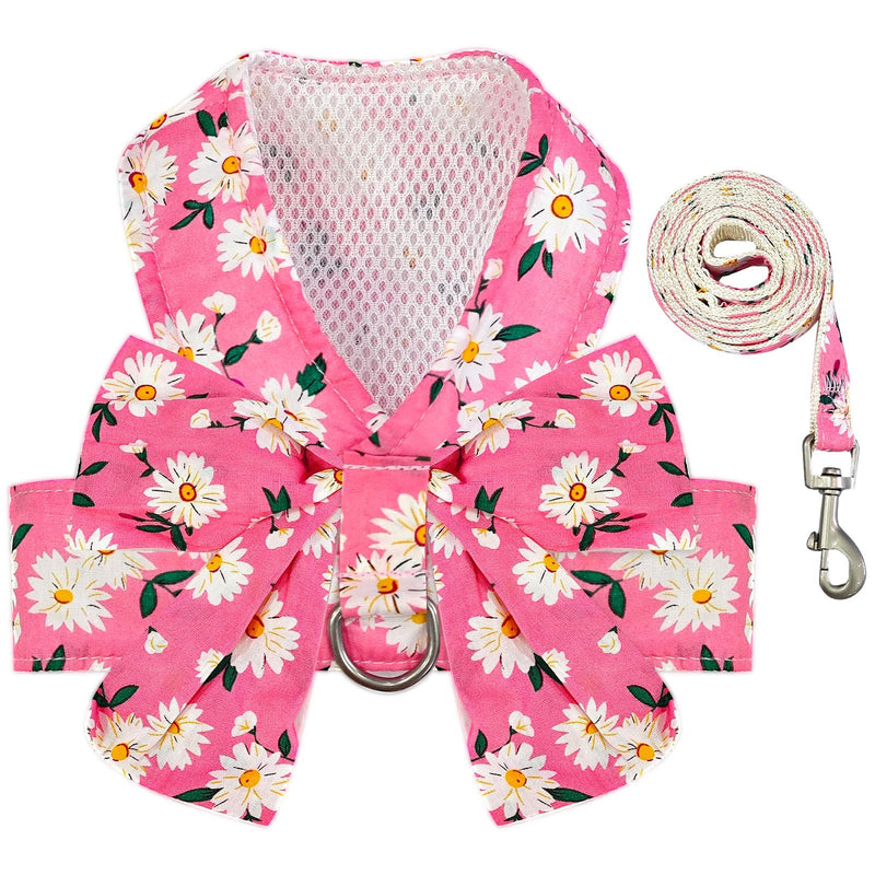 BAEJMJK Dog Harness and Leash Set with Bow Knot No Pull Pet Daisy Floral Harness with D-Ring Soft Mesh Dog Harness Vest Set Escape Proof Princess Puppy Harness for Small Girl Dogs Cats?Pink M? Medium Pink - PawsPlanet Australia