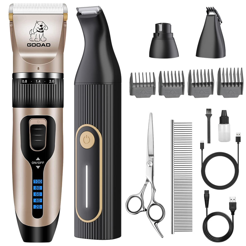 Dog Clippers for Grooming for Heavy Thick Hair&Coats,Low Noise Hair Trimmer,Rechargeable Cordless Pet Shaver, Dog Grooming Kit with Paw Trimmer Nail Grinder for Small Large Dogs Gold & Black - PawsPlanet Australia