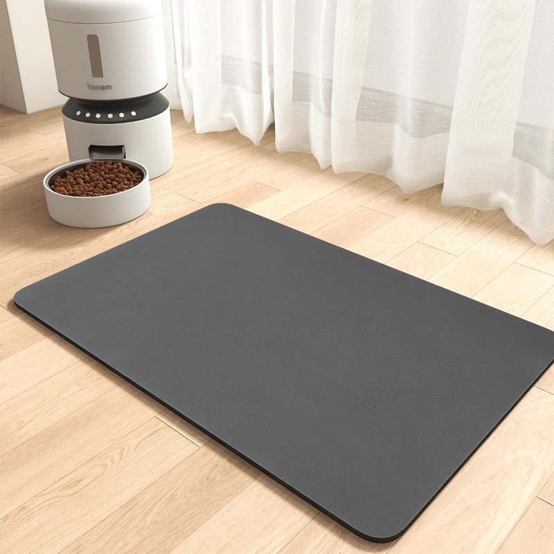 MontVoo-Absorbent Pet Feeding Mat-No Stains Dog Mat for Food and Water Bowl-Quick Dry Dog Cat & Dog Food Mat Water Dispenser Mat-Pet Supplies Mat-Dog Water Bowl Mat for Messy Drinker 12"x19" DARK GREY - PawsPlanet Australia