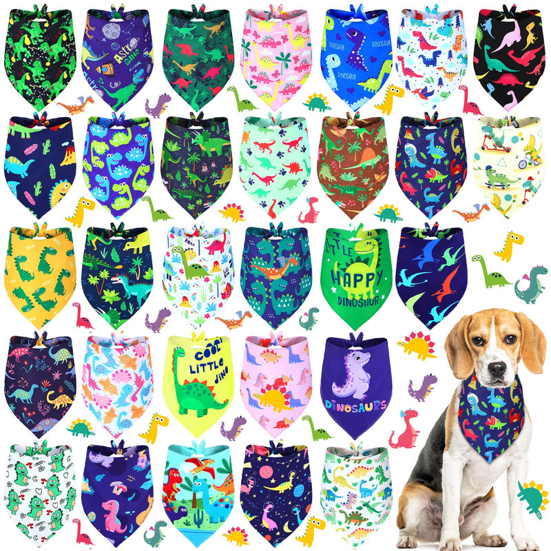 Sanwuta 30 Pcs Dinosaur Dog Bandana Bulk Spring Summer Soft Triangle Dog Bib Colorful Doggie Kerchief Scarf Adjustable Washable Pet Bib for Doggie Cat Puppy Grooming Boys and Girls(X Large) X Large - PawsPlanet Australia