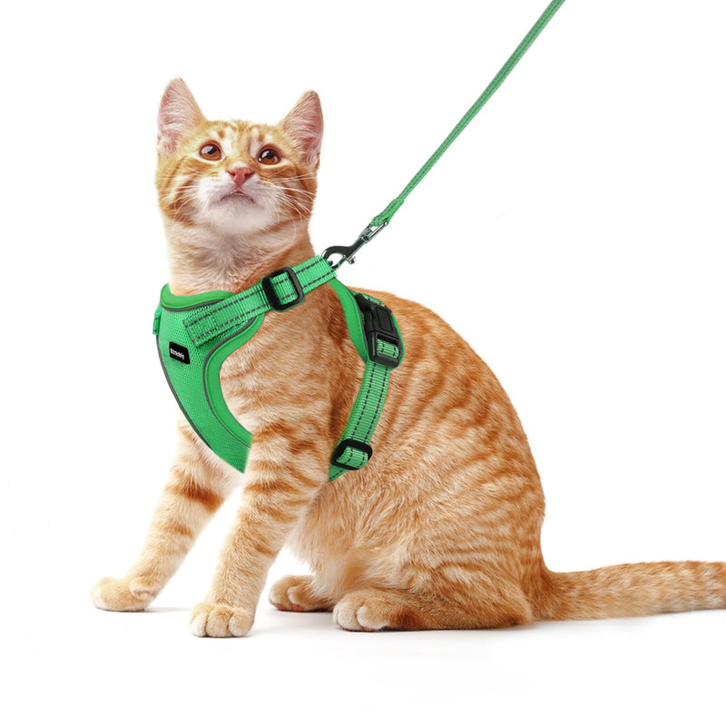 Rttochfy Cat Harness and Leash Set, Adjustable and Reflective Cat Vest, Escape Proof Kitten Harness, Easy to Put on with 3 Buckles for Cats Walking and Traveling (Green, M) M (Chest: 15.5" - 18.5") Green