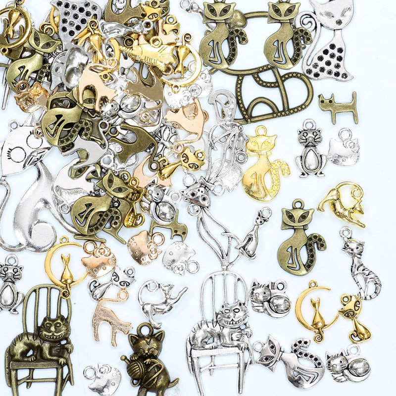 stino 100g Metal Charms for Jewelry Making, Bulk Silver & Gold Charms for Braclet Necklace Jewelry Making and Crafting Cat Bronze Glod - PawsPlanet Australia