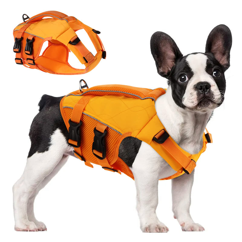 ASENKU Dog Life Jacket with Rescue Handle, Dog Life Vest for Swimming Boating with High Flotation, Ripstop Lightweight Pet Life Preserver with Reflective Stripes for Small Medium Large Dogs Orange - PawsPlanet Australia