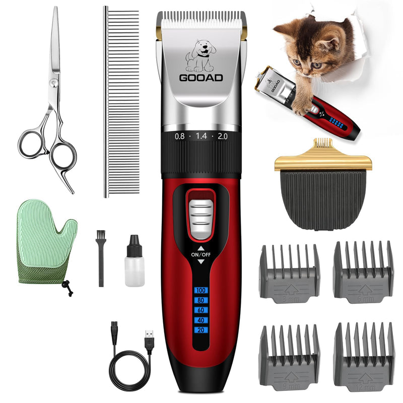 Cat Clippers for Matted Hair, Cat Grooming Kit, Cordless Cat Shaver for Long Hair, Low Noise Paw Trimmer, Cat Hair Trimmer for Grooming,Quiet Pet Hair Clippers Tools for Cats Dogs (Red) Red