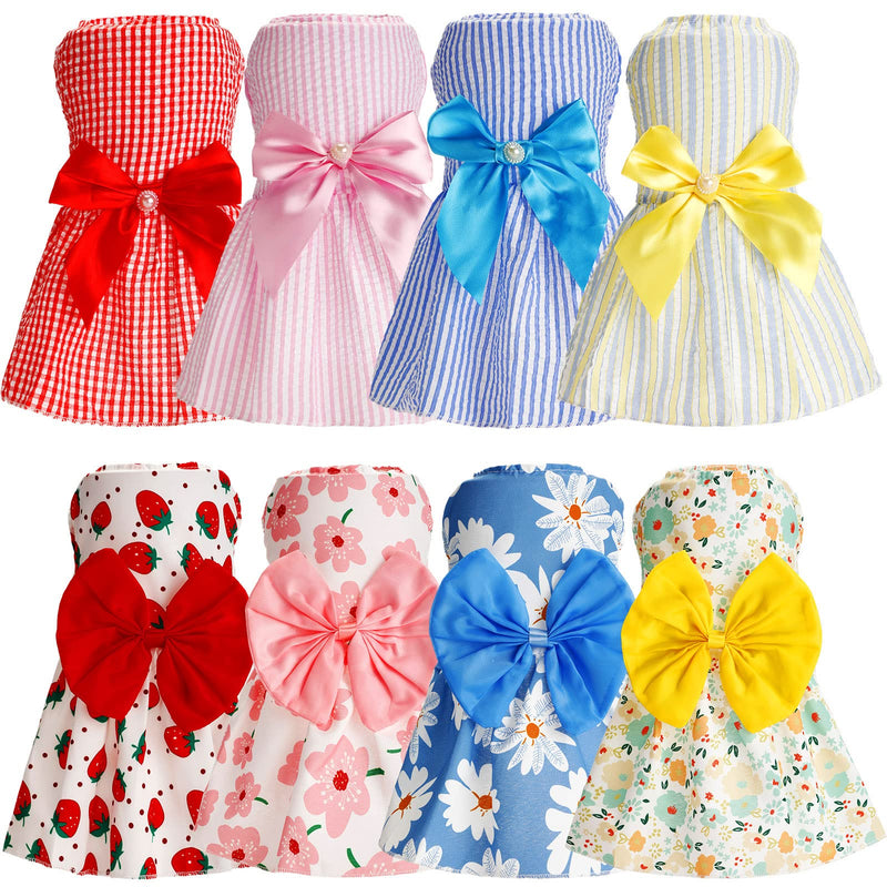Sanwuta 8 Pieces Dog Bowknot Dresses Puppy Clothes Outfits Princess Dresses Soft Lightweight Summer Fruit Floral Pattern Pet Skirts for Girl Puppy(Medium) Medium - PawsPlanet Australia