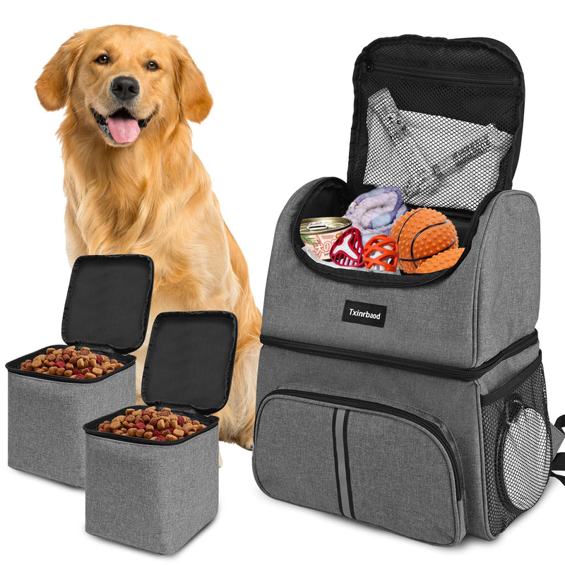 Dog Bags for Traveling Pet Diaper Bag Airline Approved Dog Food Travel Bag with 2 Food Storage Containers Bag Pet Camping Essentials Hiking Accessories Gift Gray - PawsPlanet Australia