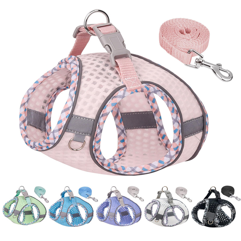 Summer Soft Dog Harness and Leash Set,Ultra Thin Breathable Diamond Mesh, Step in Adjustable Dog Harness with Padded Vest for Medium Size Dogs in Hot Weather Pearl Pink L - PawsPlanet Australia
