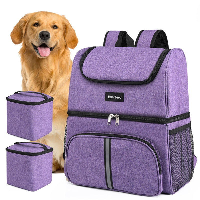 Dog Travel Bag Airline Approved Pet Supplies Backpack with 2 Food Container Dog Bags for Traveling Camping Hiking Purple - PawsPlanet Australia
