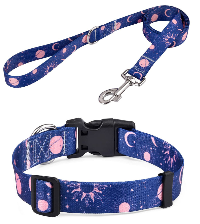 Dog Collar and Leash Set for Small Dogs Cats, Soft Comfy Pet Collar for Small Medium Large Dogs, Universe Pattern for Boy Girl Puppy Dogs Cats(Universe Set,XS) X-Small (Pack of 1) Set Universe