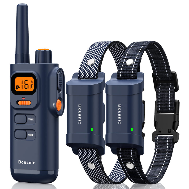 Bousnic Dog Training Collar with Remote - 4000ft Waterproof Dog Shock Collars 2 Dogs for Large Medium Small Dogs Rechargeable E Collars for Dogs Training with Beep Vibration Humane Shock(1-16) Mode Navy blue - PawsPlanet Australia