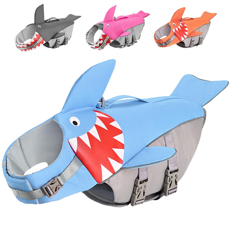 Dog Life Jacket Swimming Vest: Shark Dog Life Vest for Large Dogs, Adjustable Ripstop Pet Life Preserver for Swimming Boating - with Reflective Stripes & Rescue Handle (Blue) L Blue - PawsPlanet Australia
