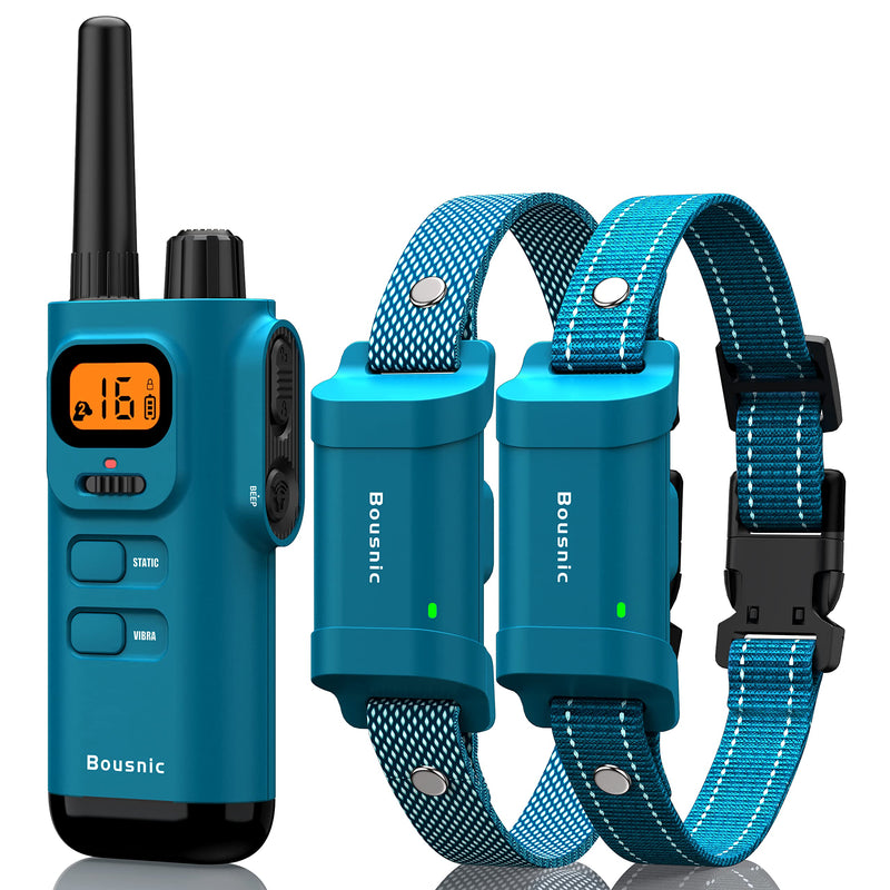Bousnic Dog Training Collar with Remote - 4000ft Waterproof Dog Shock Collars 2 Dogs for Large Medium Small Dogs Rechargeable E Collars for Dogs Training with Beep Vibration Humane Shock(1-16) Mode Lake blue - PawsPlanet Australia