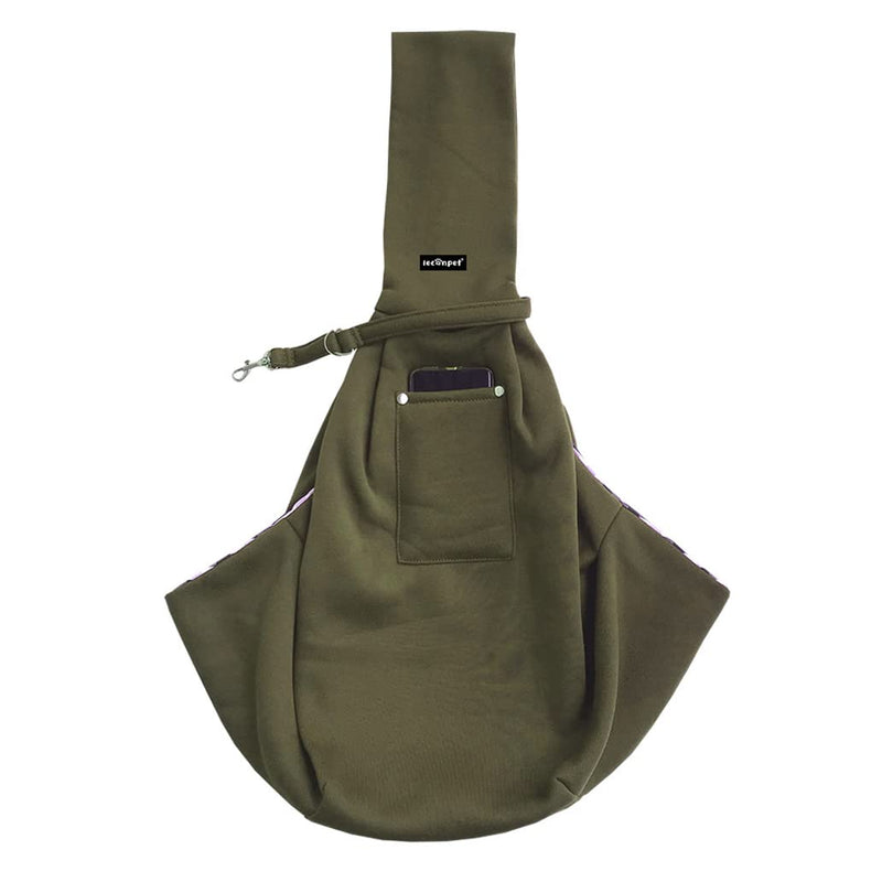 Leconpet Dog Sling Carrier Shoulder Bag for Pets with Mobile Phone Pocket Safety Buckle Security Lock, Suitable for Puppy, Small Dogs, and Cats for Outdoor Travel (Olive Green) Olive Green - PawsPlanet Australia