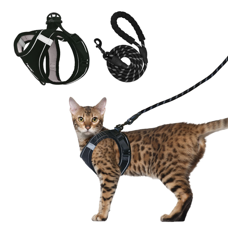 Hepper Cat Harness and Leash Escape Proof Set - Black Tactical Cat Harness with Reflective Safety Strips - Kitten or Cat Vest/Cat Jacket/Cat Walker (M) M (35-46cm Chest) - PawsPlanet Australia