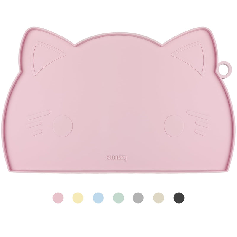 Coomazy Cat Food Mat, Thicker Dog Feeding Mat for Food and Water, Waterproof Non-Slip Silicone Mat for Floor, Dog Food Mat with Raised Edge to Prevent Food Spills and Water Runoff (Pink, Medium) Pink - PawsPlanet Australia
