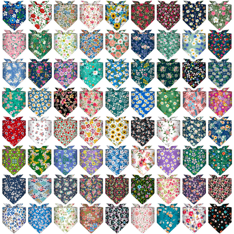 72 Packs Dog Bandanas Bulk Buffalo Plaid Cat Bandana Summer Scarf Triangle Fruit Drool Bibs Washable Adjustable Kerchief Dog Cat Bandana for Beach Small Medium Pet Supplies(Flower) Floral - PawsPlanet Australia