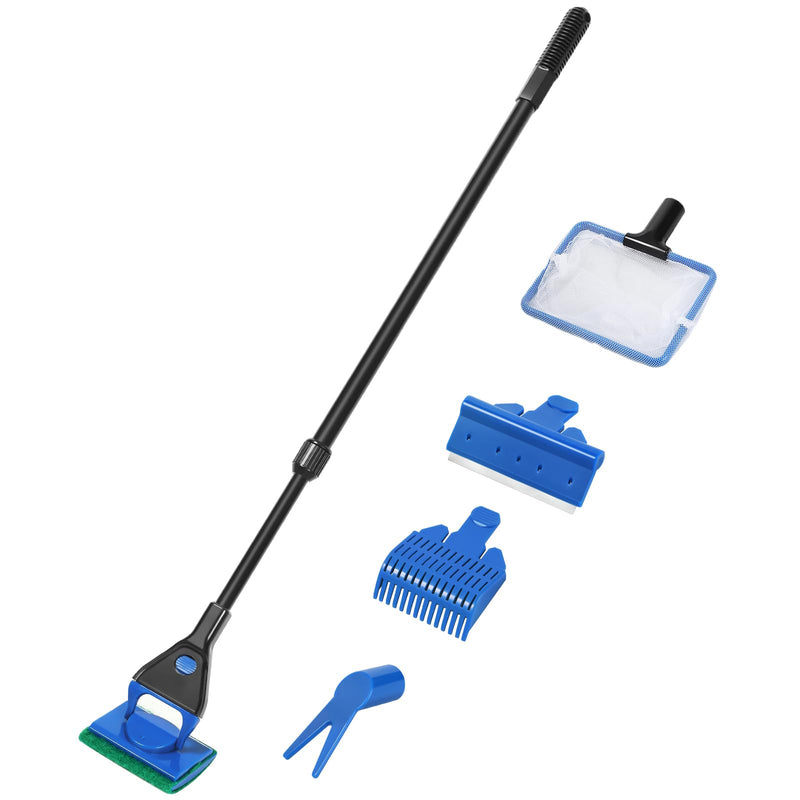 AQUANEAT Aquarium Cleaning Tools, Fish Tank Cleaning Kit with Adjustable Long Handle, 5 in 1 Tools Including Fish Net, Algae Scraper (Adjustable) - PawsPlanet Australia