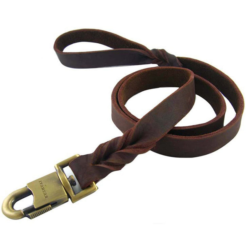 Leather Heavy-Duty Dog Leash, 3ft Brown, 1in Width, 35in Length, Suitable for Medium to Large Dogs rope - PawsPlanet Australia