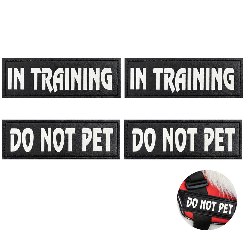 4 Pack Reflective Service Dog Patch with Hook Backing, Tactical Dog in Training Harness Reflective and Removable Tags, Do Not Pet and in Training Dog Patches (6.2 X 2 Inch) Large - 2”x 6.2” IN TRAINING*2 + DO NOT PET*2 - PawsPlanet Australia