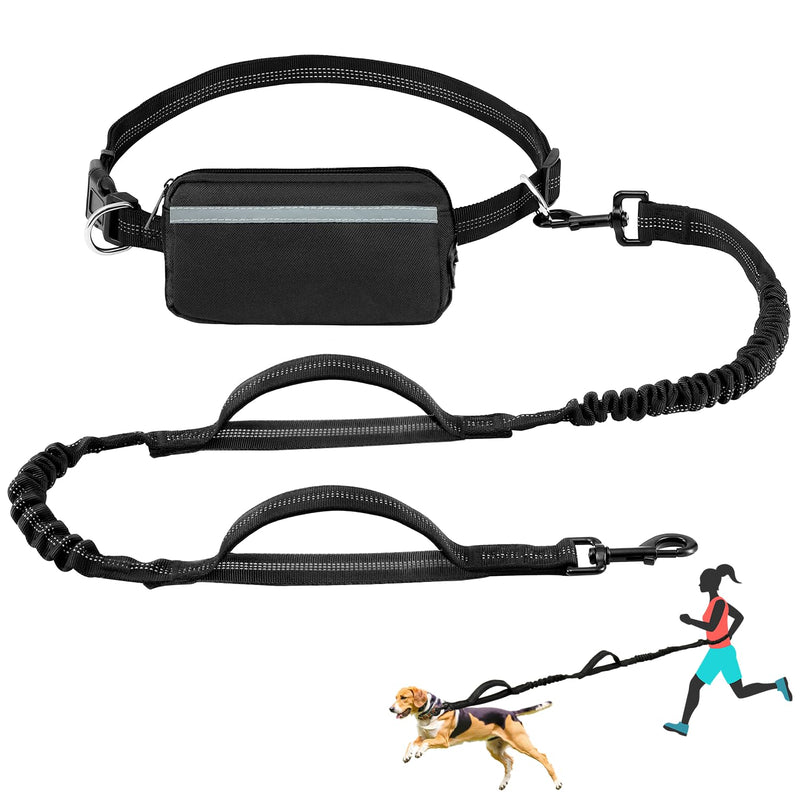 Hands Free Dog Leash with Zipper Pouch, Waist Dog Running Leash with Adjustable Waist Belt and Dual Handle, Reflective Bungee Hands Free Leash for Medium to Large Dogs (Black) Black - PawsPlanet Australia