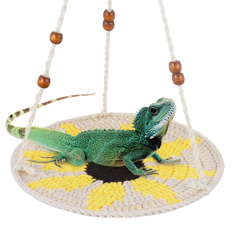 Reptile Hammock,Bearded Dragon Accessories for Habitat Leopard Gecko Tank Accessories Small Lizard Cage Bed Hanging Hammock Pet Platform Carrier for Chameleon Birds Rats Gecko Iguana Beige&Yellow - PawsPlanet Australia