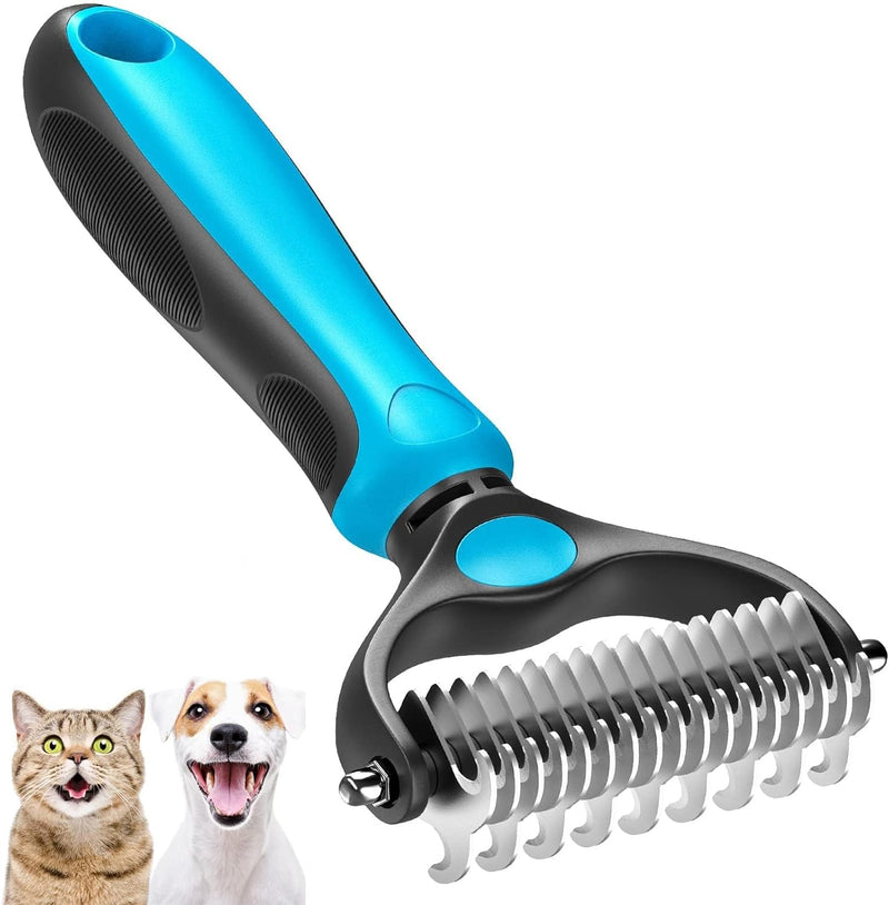 DakPets Pet Grooming Brush. Extra Wide, Double Sided Dematting Undercoat Rake for Dogs and Cats. Reduce Dog and Cat Shedding by 95%, Blue - PawsPlanet Australia