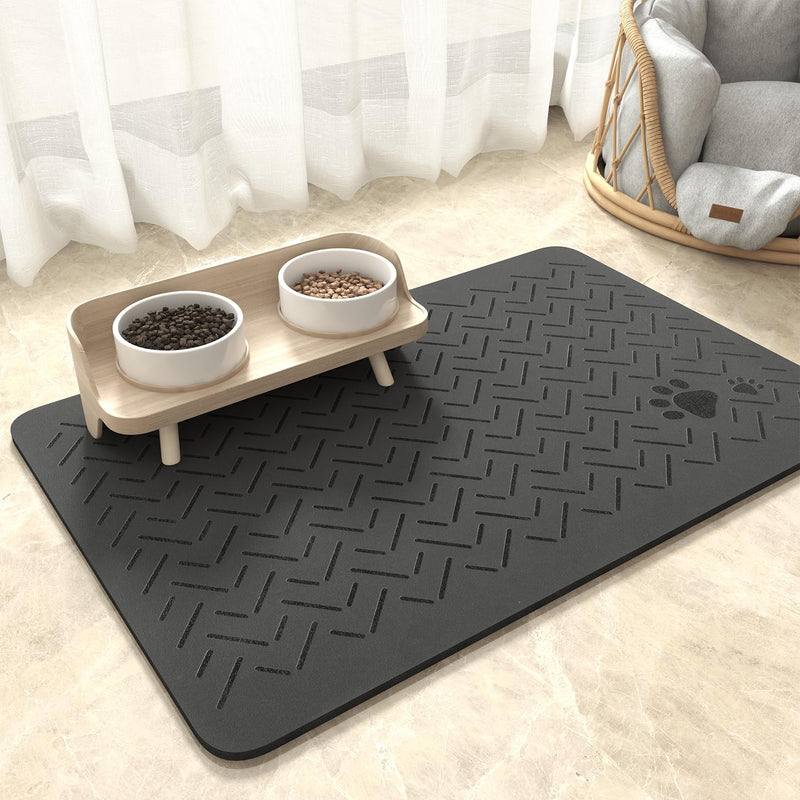 MontVoo-Absorbent Pet Feeding Mat-No Stains Quick Dry Dog Mat for Food and Water Bowl-Rubber Backing Dog Food Mat Dog Water Dispenser Mat-Dog Accessories Pet Supplies-Dog Water Bowl for Messy Drinkers 12" x 19" Dark Grey - PawsPlanet Australia