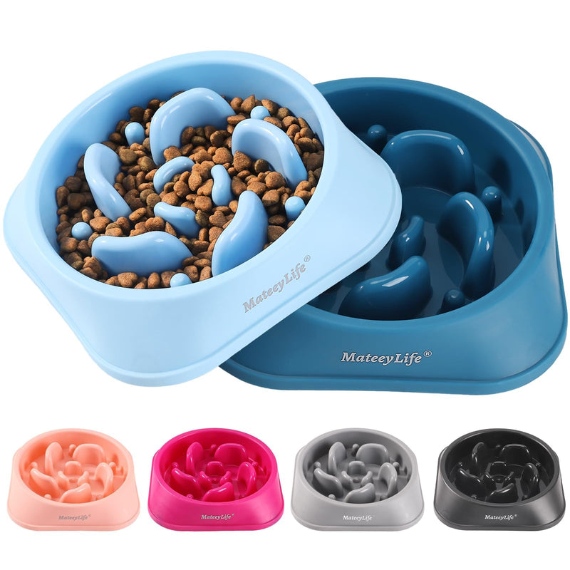 MateeyLife Slow Feeder Dog Bowls 2PCS, Anti-Choking Puzzle Dog Food Bowls, Anti-Slip Interactive Dog Feeding Bowls Slow Down Eating, Bloat Stop Maze Dog Dishes for All Breeds Pets LightBlue&DarkBlue Medium A-LightBlue&DarkBlue - PawsPlanet Australia