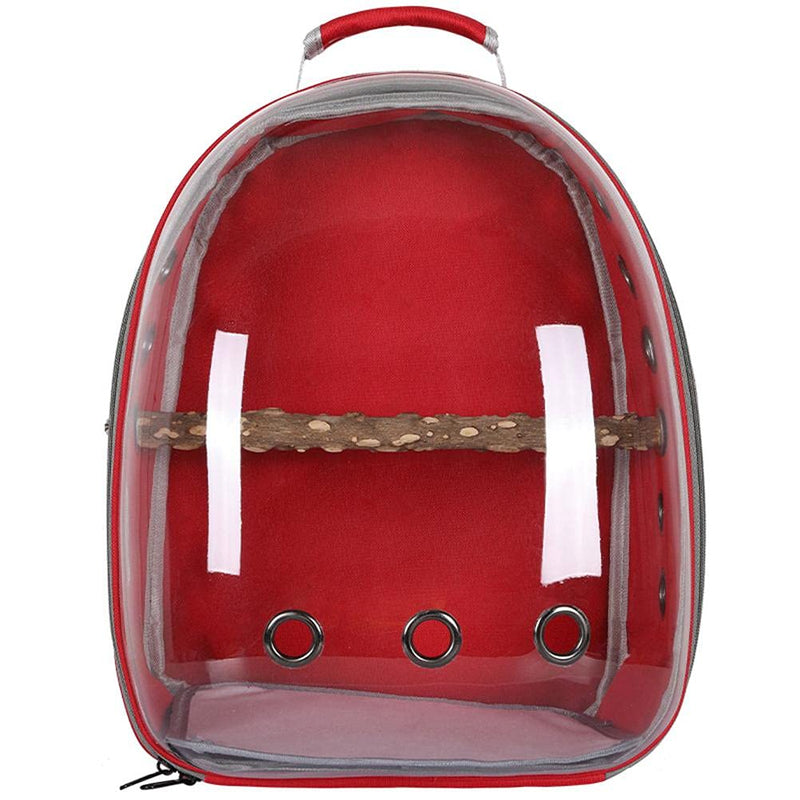 HEITIGN Bird Carrier Backpack Cage Transparent Parrot Carrier 1 Stick Wooden Standing Perch 12 Holes Ventilate Transparent Space Capsule Carrier Portable Bird Small Animal Travel Cage (red) red