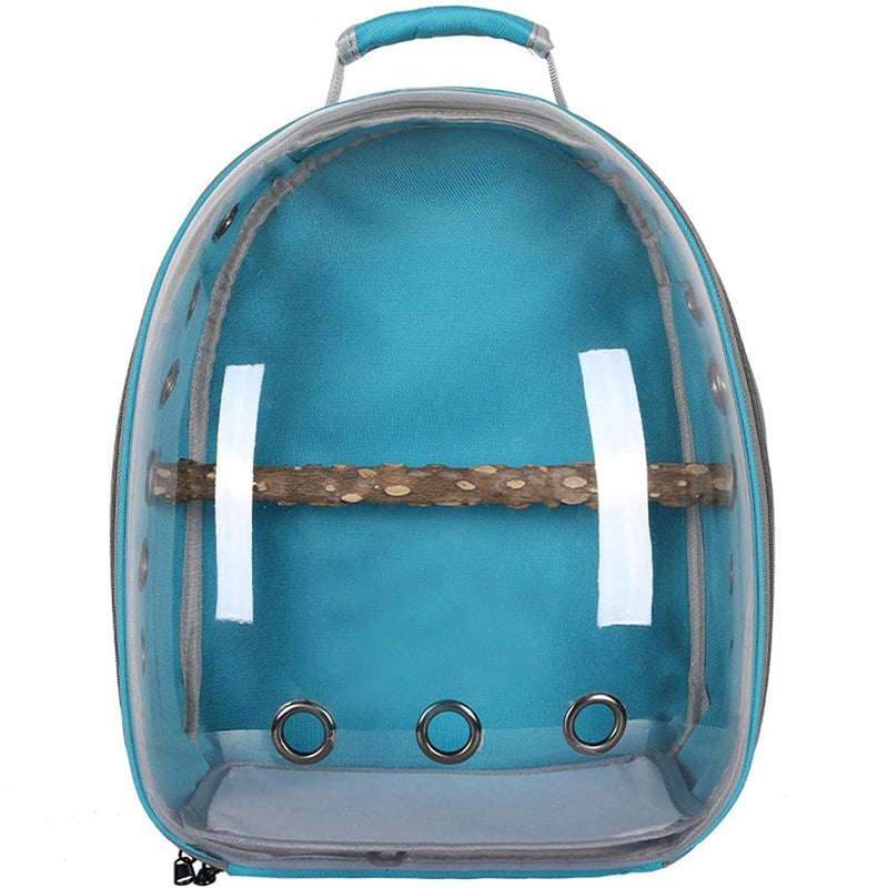 Bird Carrier Backpack Cage Transparent Parrot Carrier 1 Stick Wooden Standing Perch 12 Holes Ventilate Transparent Space Capsule Carrier Portable Bird Small Animal Travel Cage (Light Blue)