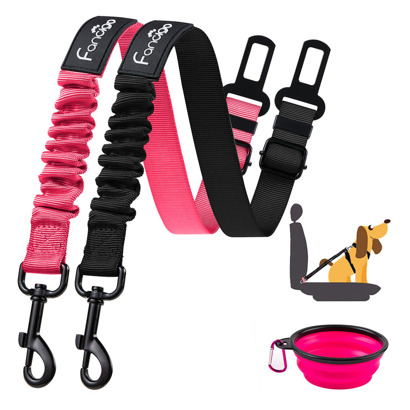 Dog Seat Belt for Car. 2 Pack Adjustable Dog Safety Seatbelt. Adjustable Strap, Strong Nylon Fabric, Bungee Buffer Dog Puppy Car Seat Belt. (Black+Pink) Black+Pink - PawsPlanet Australia