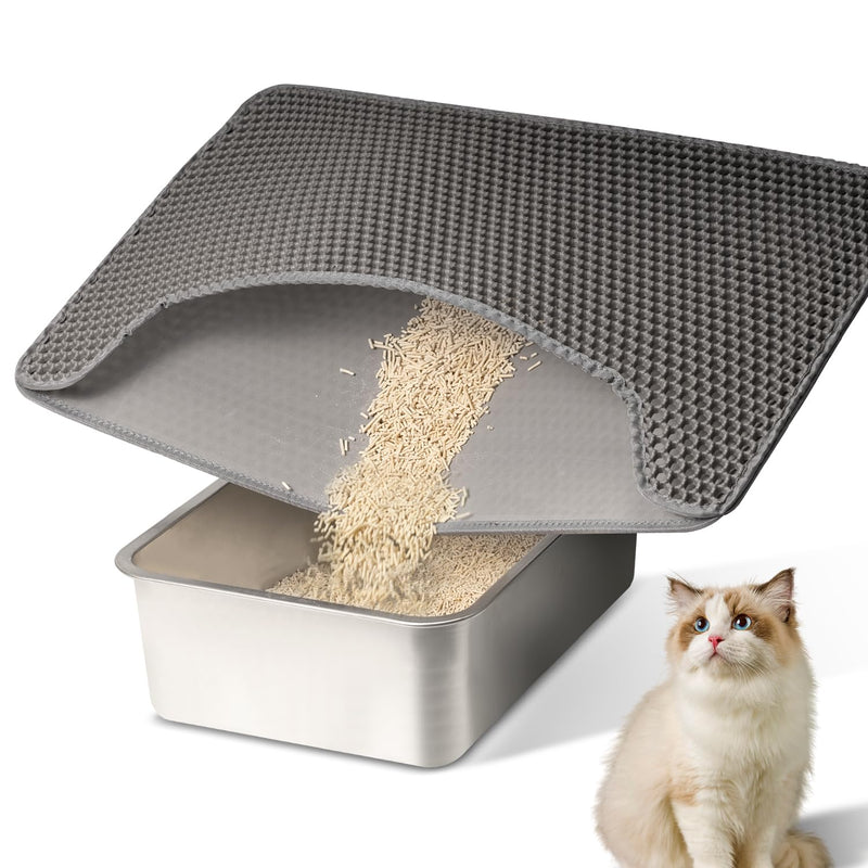 Cat Litter Mat Litter Trapping Mat,Premium Double Layer Waterproof Kitty Litter Mat,Honeycomb Design for Scatter Control,Easy to Clean Cat Mats for Litter Box?Grey,Medium,25"x15"? - PawsPlanet Australia