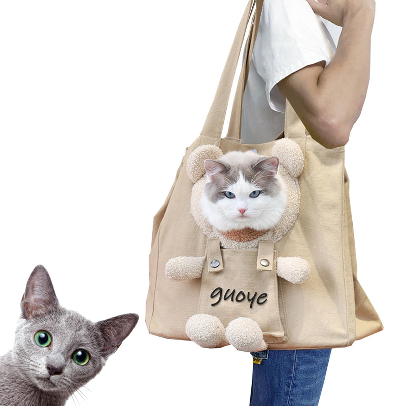 Bear-Shaped Show Head Pet Canvas Shoulder Bag, Outcrop (Khaki Bear-Large) Khaki Bear