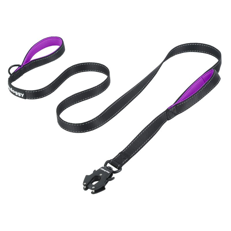 Strong Heavy Duty Dog Leash - 6ft Reflective Nylon Training Leash with Soft Padded Double Handle & Auto Lock Frog Clip - Safety Traffic Control for Large Medium Small Dogs No Pull Walk BlackPurple,6ft 6FT x 1" x 2.8MM Black Purple - PawsPlanet Australia
