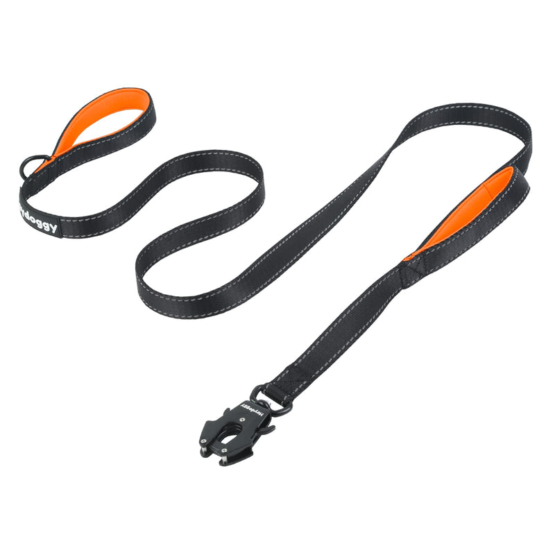 Strong Heavy Duty Dog Leash - 6ft Reflective Nylon Training Leash with Soft Padded Double Handle & Auto Lock Frog Clip - Safety Traffic Control for Medium Large Small Dogs No Pull Walk BlackOrange,6ft 6FT x 1" x 2.8MM Black Orange - PawsPlanet Australia