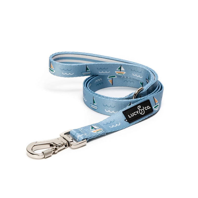 Lucy & Co. 5 Foot Dog Leash - Best Designer Dog Leash - Blue & White Stripes & Sailboats, Large Set Sail Leash L - PawsPlanet Australia