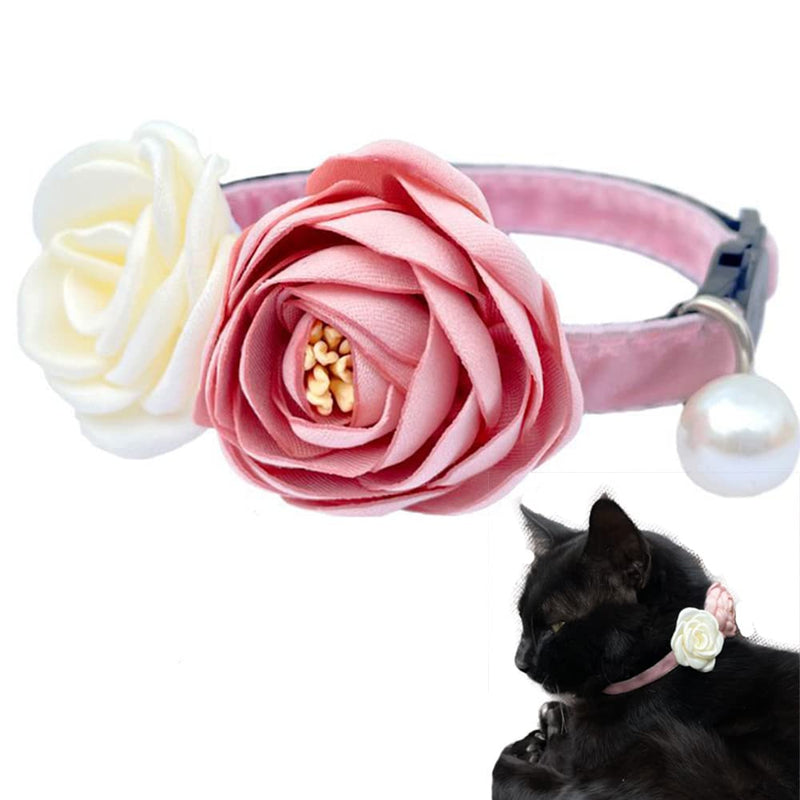 Pink Cat Collars for Girl Cats - Fancy Cat Collar Breakaway with Flowers Adjustable from 7.5" to 11.8" for Girl Kitten Puppy Small Cats Dogs (Pink) Pink - PawsPlanet Australia