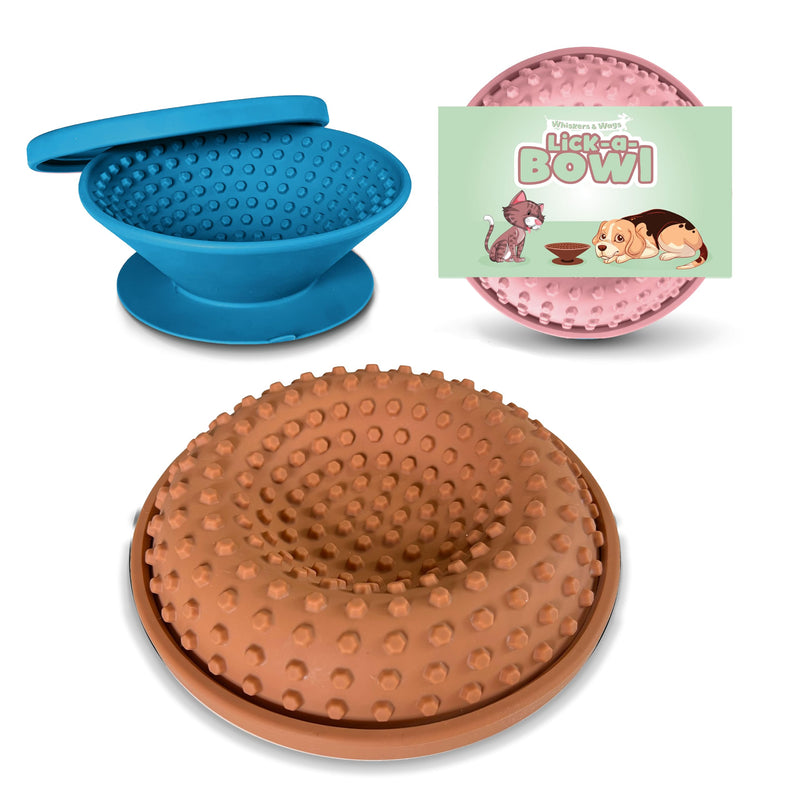 Lick-a-Bowl for Dogs and Cats, Cat Slow Feeder, Dog Lick Bowl with Lid, 3 Shape, Silicone Pet Licking Mat, XL Suction Cup for Spill Prevention - Raw Sienna - PawsPlanet Australia