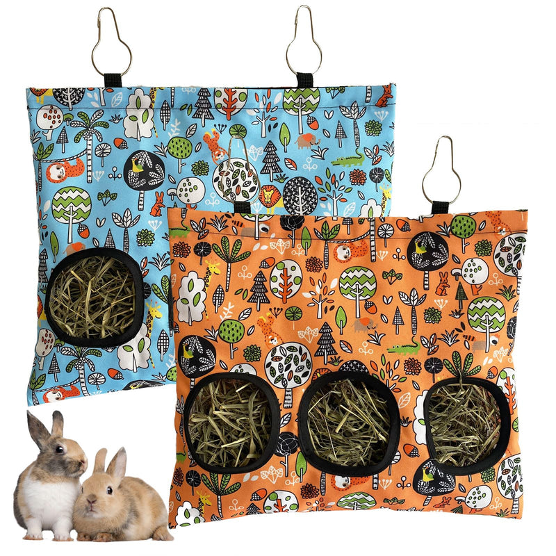 Rabbit Hay Feeder Bag, Guinea Pig Hay Feeder for Cage Small Animal Hanging Feeding Bags Rabbit Hay Dispenser Storage for Rabbits Guinea Pigs Bunnies Chinchillas (Orange,Light Blue, 3 Hole) Orange,Light Blue - PawsPlanet Australia